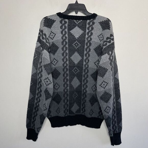 CHARTWELL Mens VTG Gray-Black Geometric Pullover Sweater XL Leather Patches - Picture 5 of 7